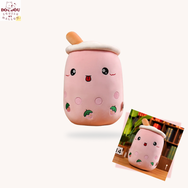 Squishmallow Bubble Tea Fraise 1 – Peluche douceur aux couleurs gourmandes